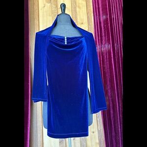 Strapless Blue Velvety Fredrick's of Hollywood Mini dress with shrug